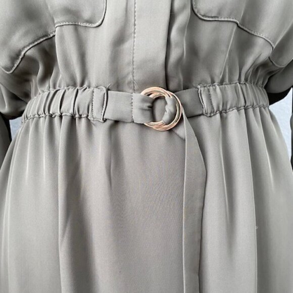 H and M Olive Green Long Sleeve Belted Shirt Dress Size 10 - Picture 7 of 11